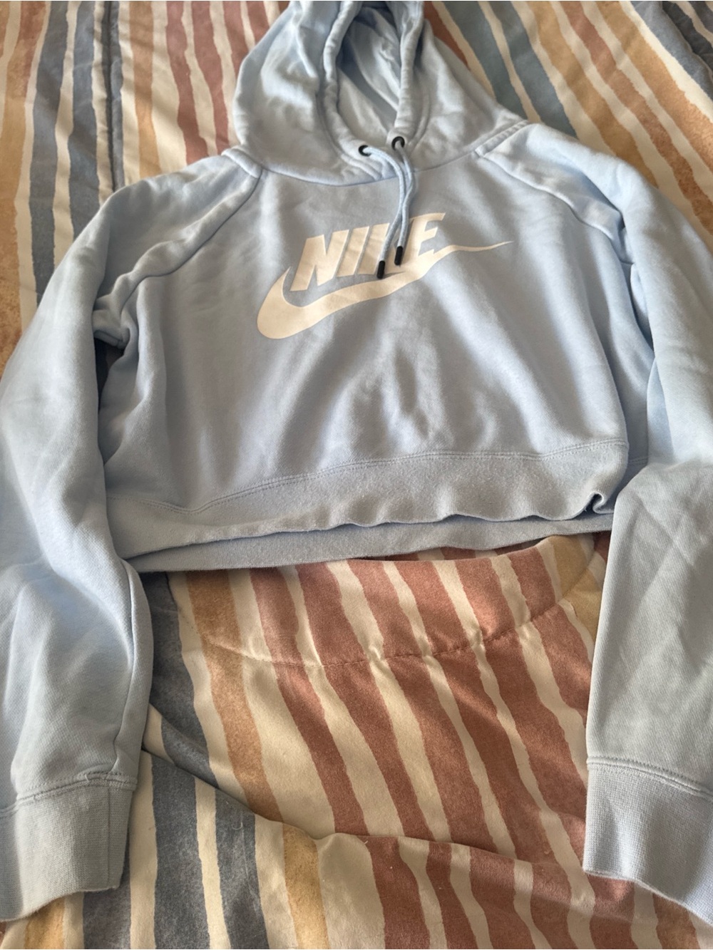 Nike Women's Pale Blue Cropped Hoodie with White Logo